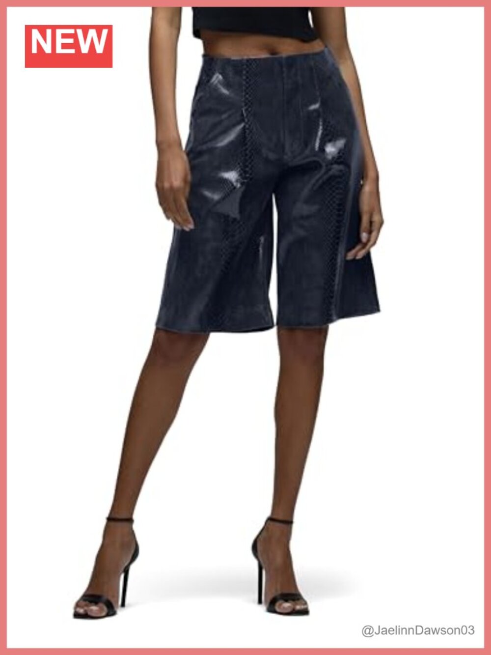 Genuine Leather Snakeskin Pleated Casual Shorts Mid Rise